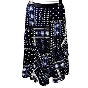 Scoop NYC XXL Blue Tiered A-Line Midi Skirt Polyester